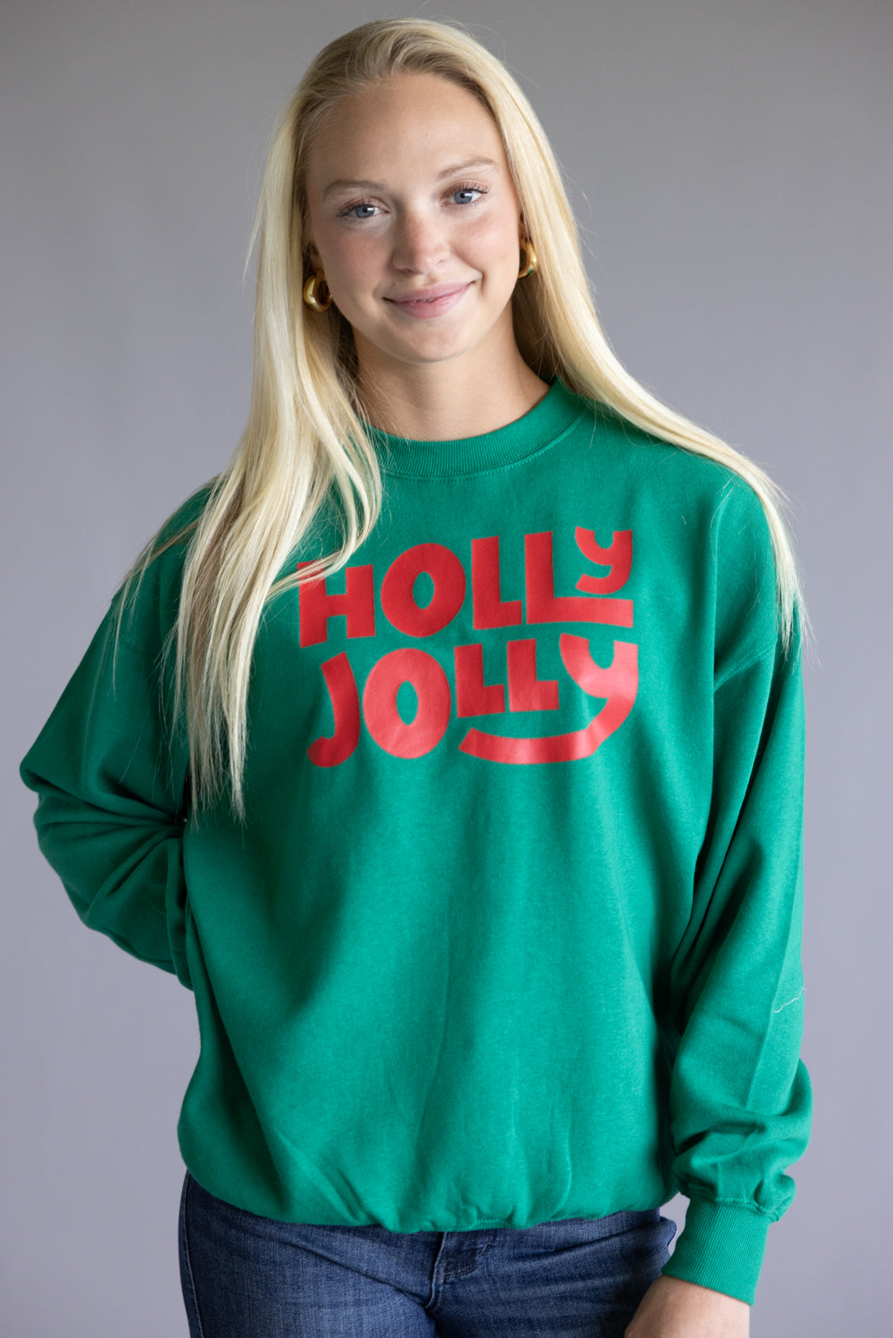 1897 Active Holly Jolly Fleece Print Fleece Sweatshirt for Women in Kelly Green