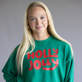 1897 Active Holly Jolly Fleece Print Fleece Sweatshirt for Women in Kelly Green