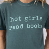 Hot Girls Read Books T-Shirt for Women in Green