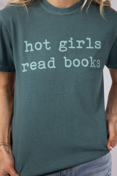 Hot Girls Read Books T-Shirt for Women in Green