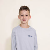 Huk Fishing Youth KC Flag Fish Pursuit Long Sleeve T-Shirt for Boys in Grey 