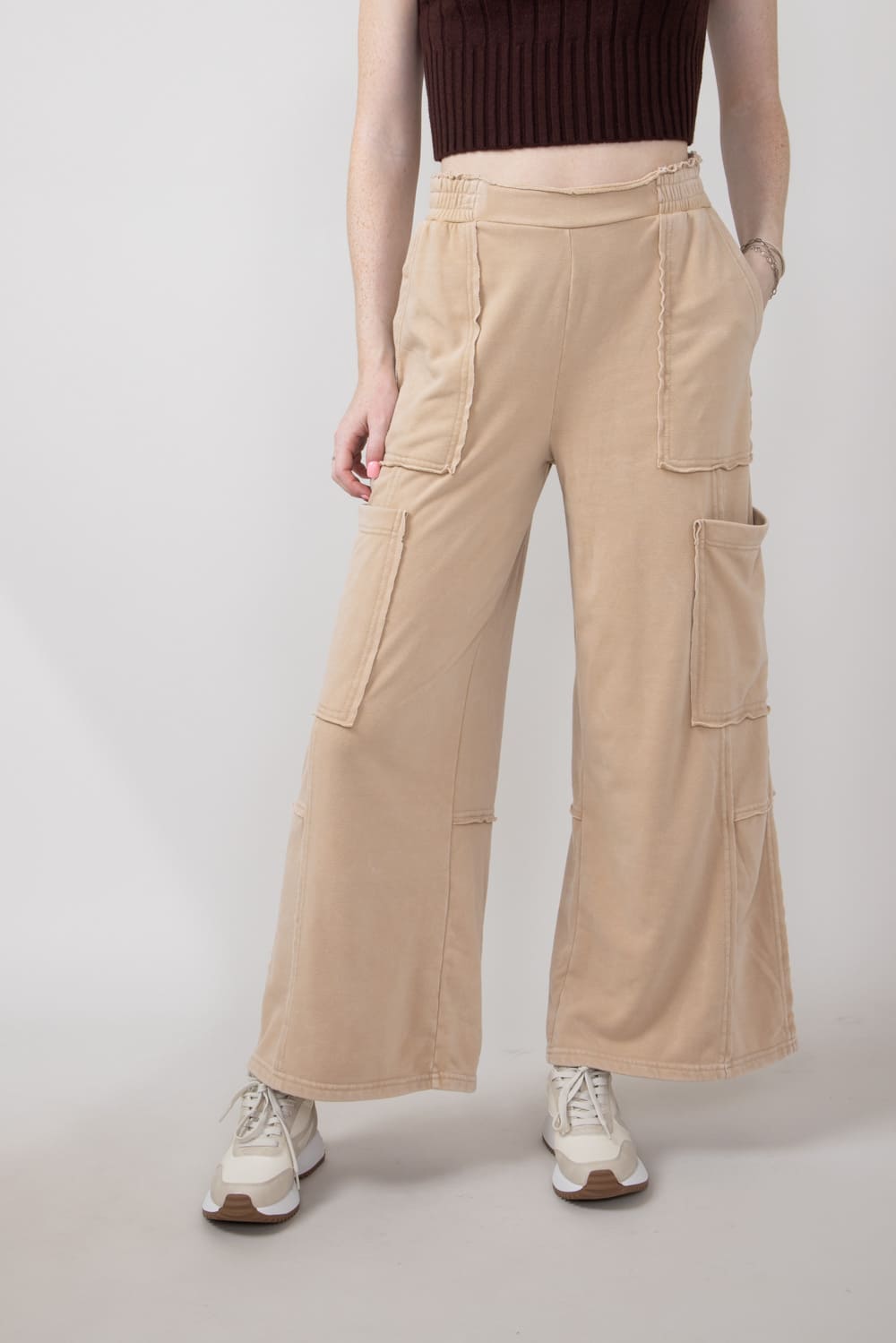 Knit Cargo Lounge Pants for Women in Taupe