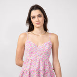 Tiered Babydoll Floral Mini Dress for Women in Light Pink