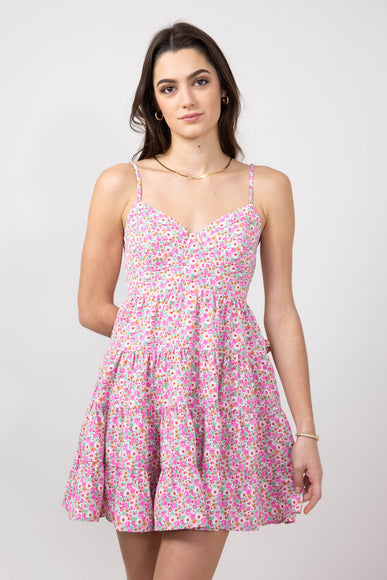 Tiered Babydoll Floral Mini Dress for Women in Light Pink
