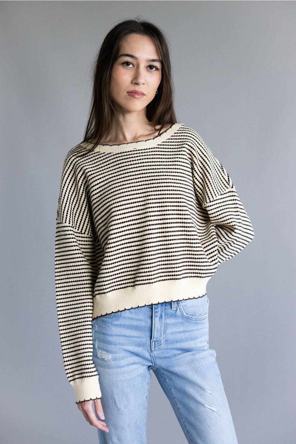 Illa Illa Striped Knit Top for Women in Natural/Brown | IM8563-NATURALBROWN