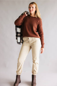 Tea N Rose Drop Shoulder Waffle Sweater for Women in Puce