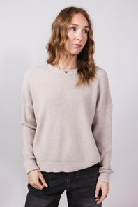 Drop Shoulder Waffle Sweater for Women in Stone