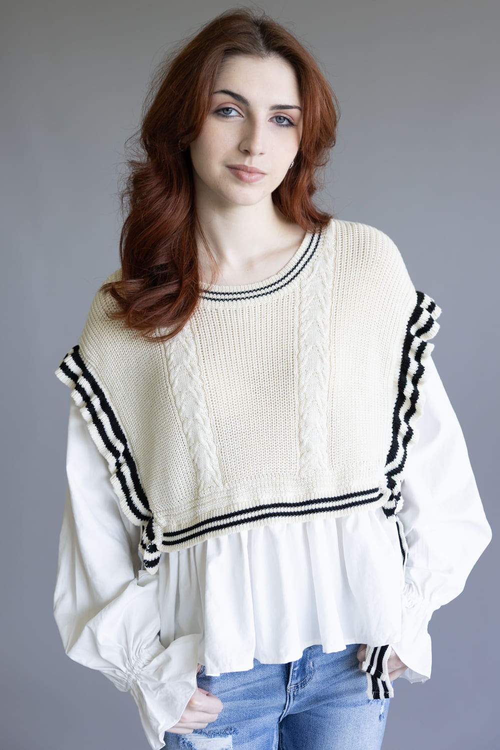 Illa Illa Stripe Knitted Vest Blouse for Women in Natural