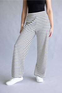 Blu Pepper Striped Wide Leg Lounge Pants for Women in White/Black