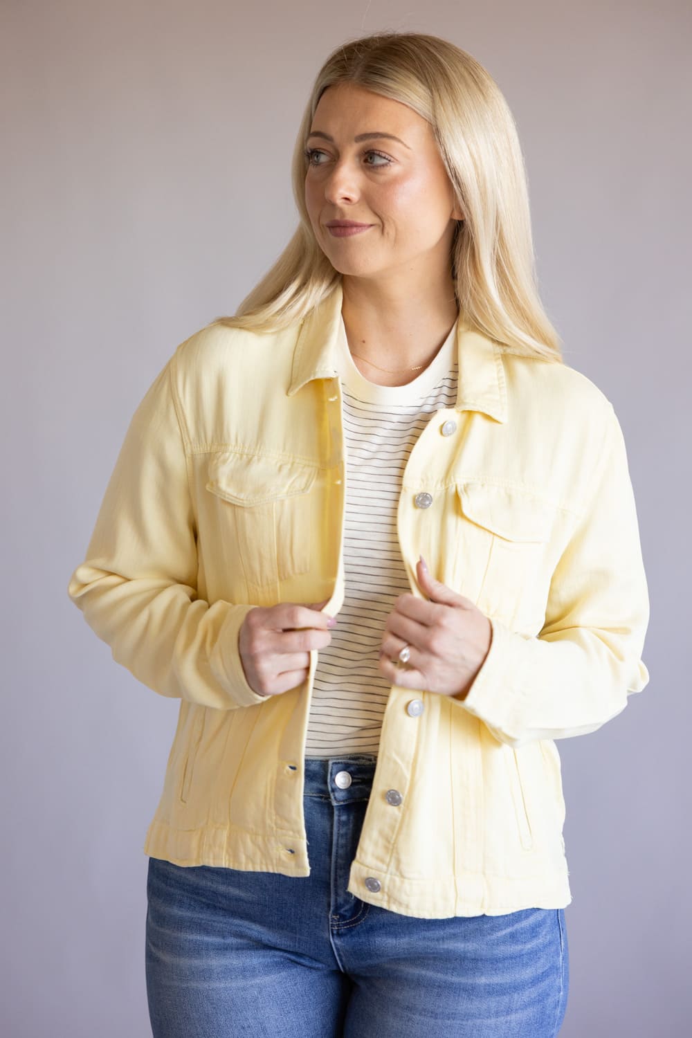 Thread & Supply Jackie Denim Jacket for Women in Butter Yellow