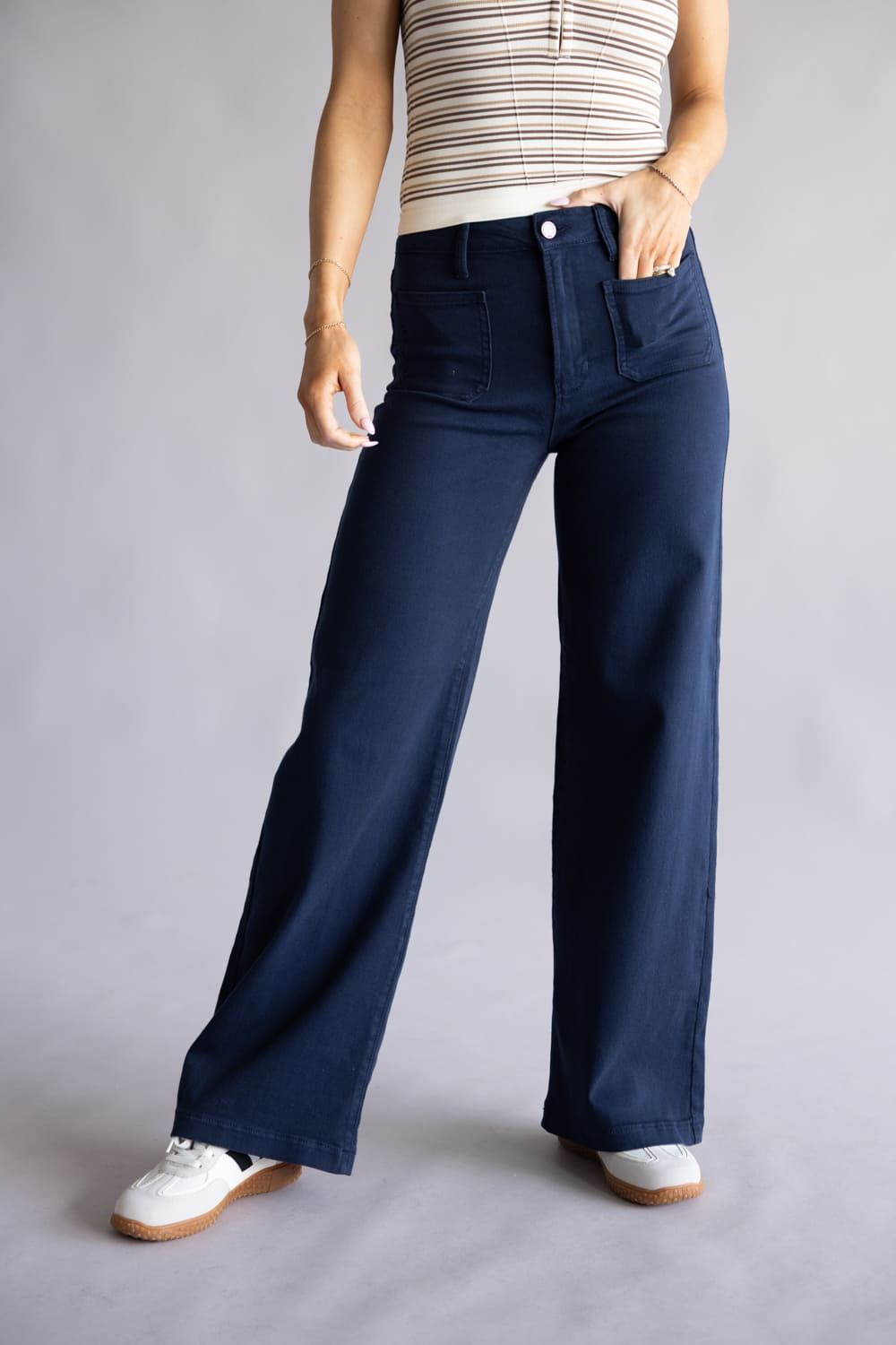 JBD Gia High-Rise Patch Pocket Wide Leg Jeans for Women