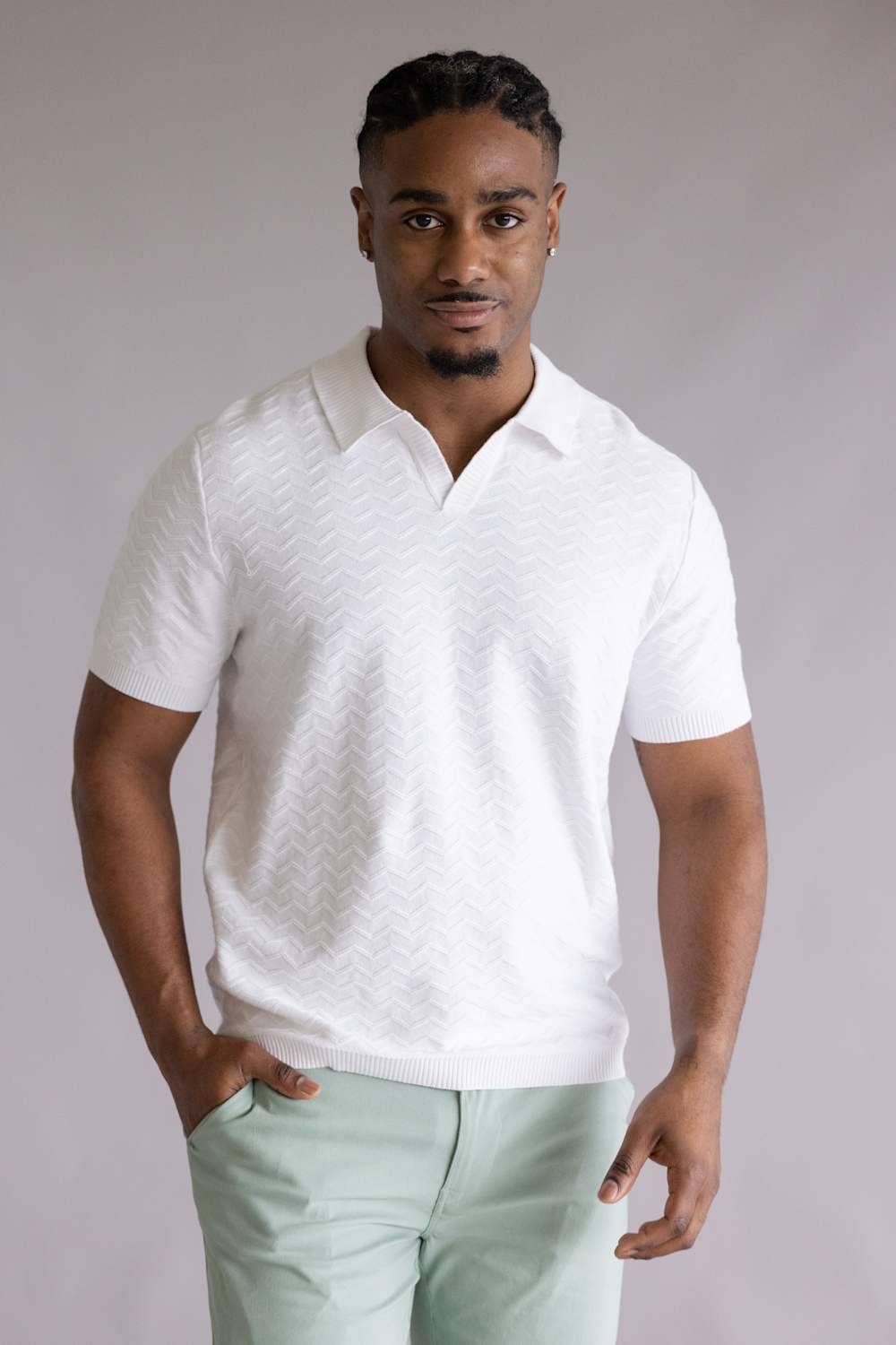 Weatherproof Vintage Zigzag Johnny Collar Shirt for Men in Ecru