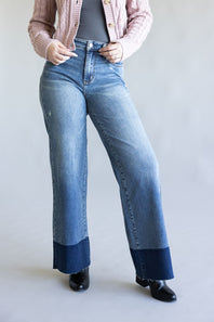 Judy Blue High-Rise Two Tone Cuff Straight Leg Jeans for Women
