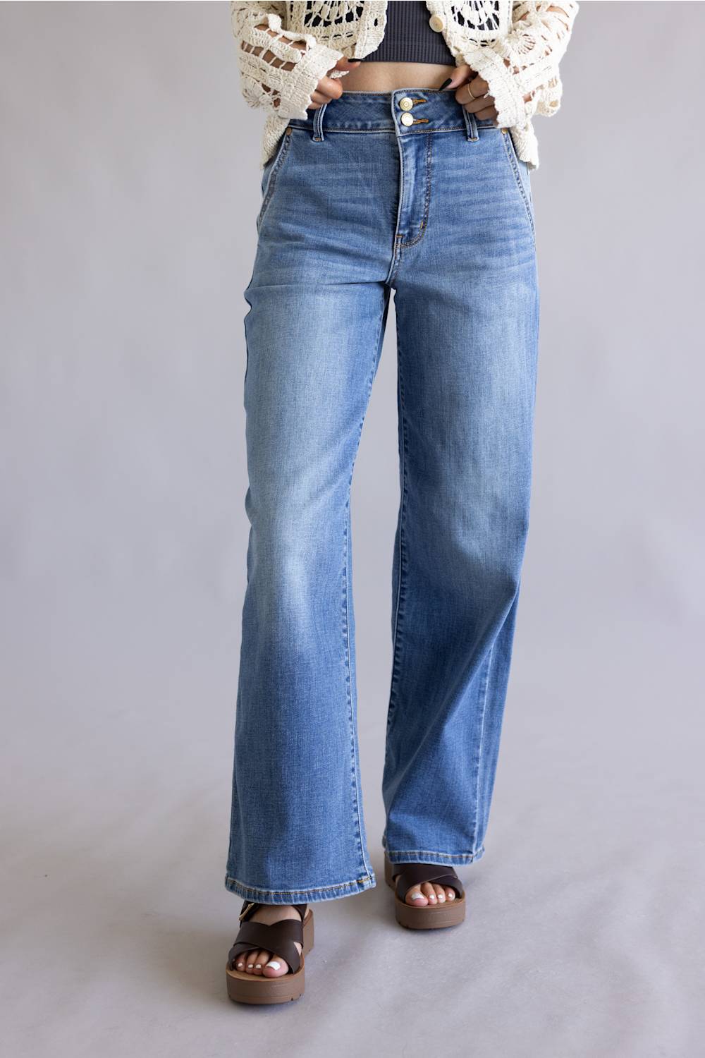 Judy Blue High Rise Column Trouser Wide Leg Jeans for Women