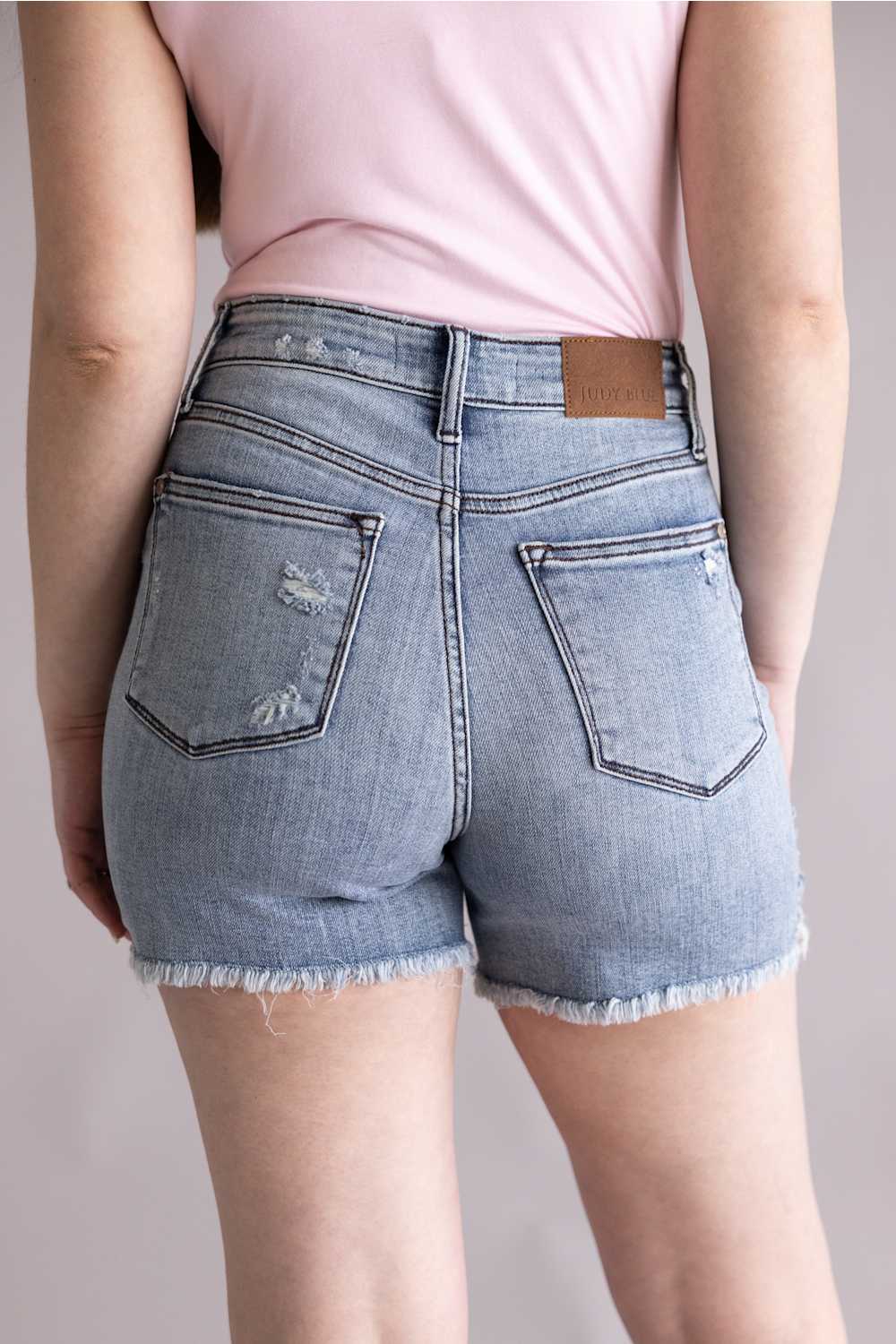 Judy Blue High Rise Distressed Fray Hem Denim Shorts for Women