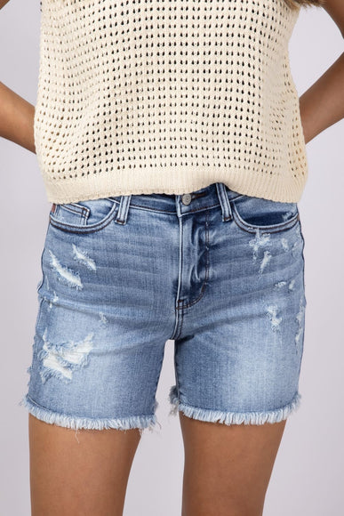 Judy Blue High Rise Distressed Fray Hem Denim Shorts for Women | 15275REG