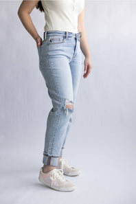 Judy Blue Mid Rise Bandana Boyfriend Jeans for Women