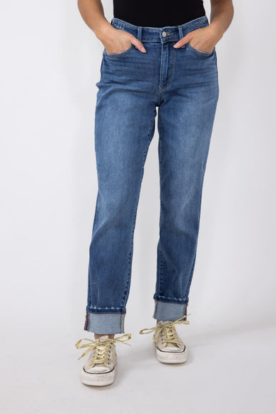 Judy Blue Mid-Rise Dark Wash Cuffed Boyfriend Jeans for Women