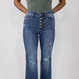 Judy Blue Mid Rise Medium Wash Flare Frayed Hem Distressed Jeans for Women