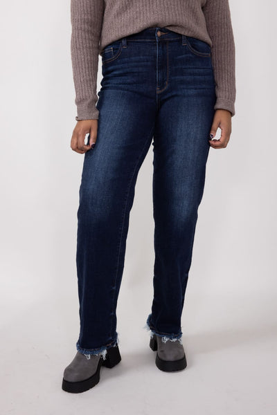 Judy Blue Jeans Donna A Vita Media Gamba Larga - Lavaggio Vintage Scuro Cucitura 81,3 Cm