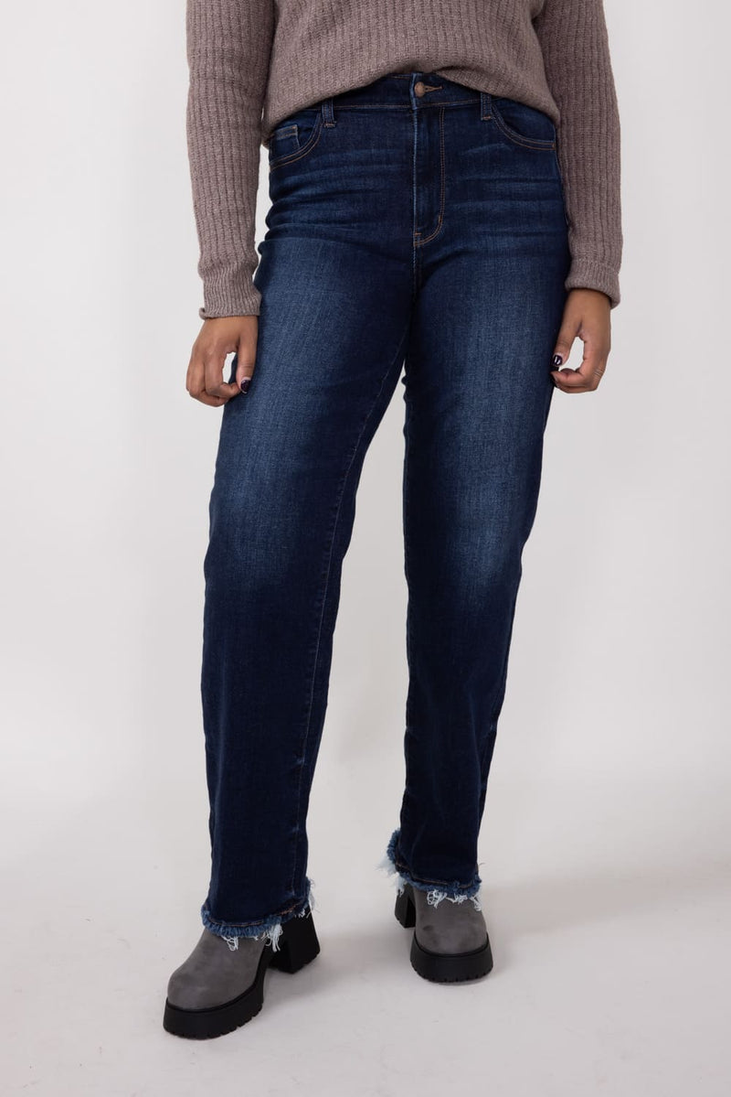 Jeans dritti a vita media con controllo addominale e lavaggio vintage Jeans dritti a vita media con controllo addominale e lavaggio vintage