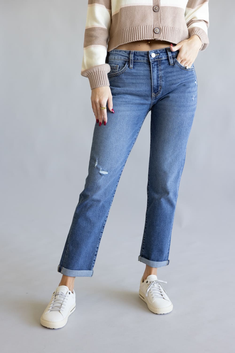 KanCan Mid-Rise Boyfriend Cuff Leg Jeans for Women