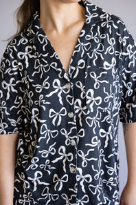 Bow Soft Pajama Set for Women in Black