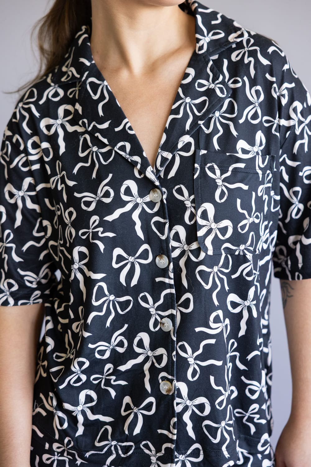 Bow Soft Pajama Set for Women in Black