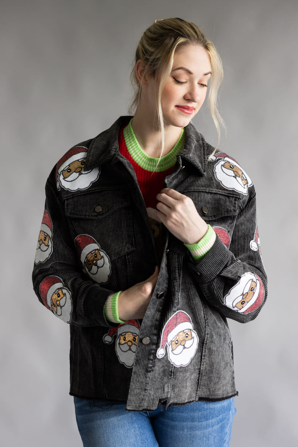 Corduroy Santa Shacket for Women in Charcoal