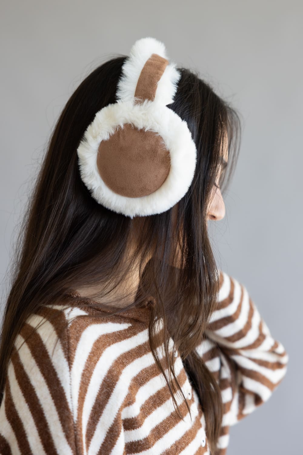 Sherpa Fur Earmuffs for Women in Brown