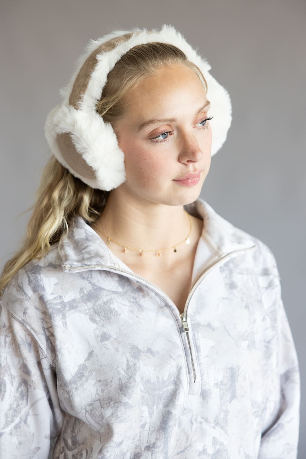 Sherpa Fur Earmuffs for Women in Taupe