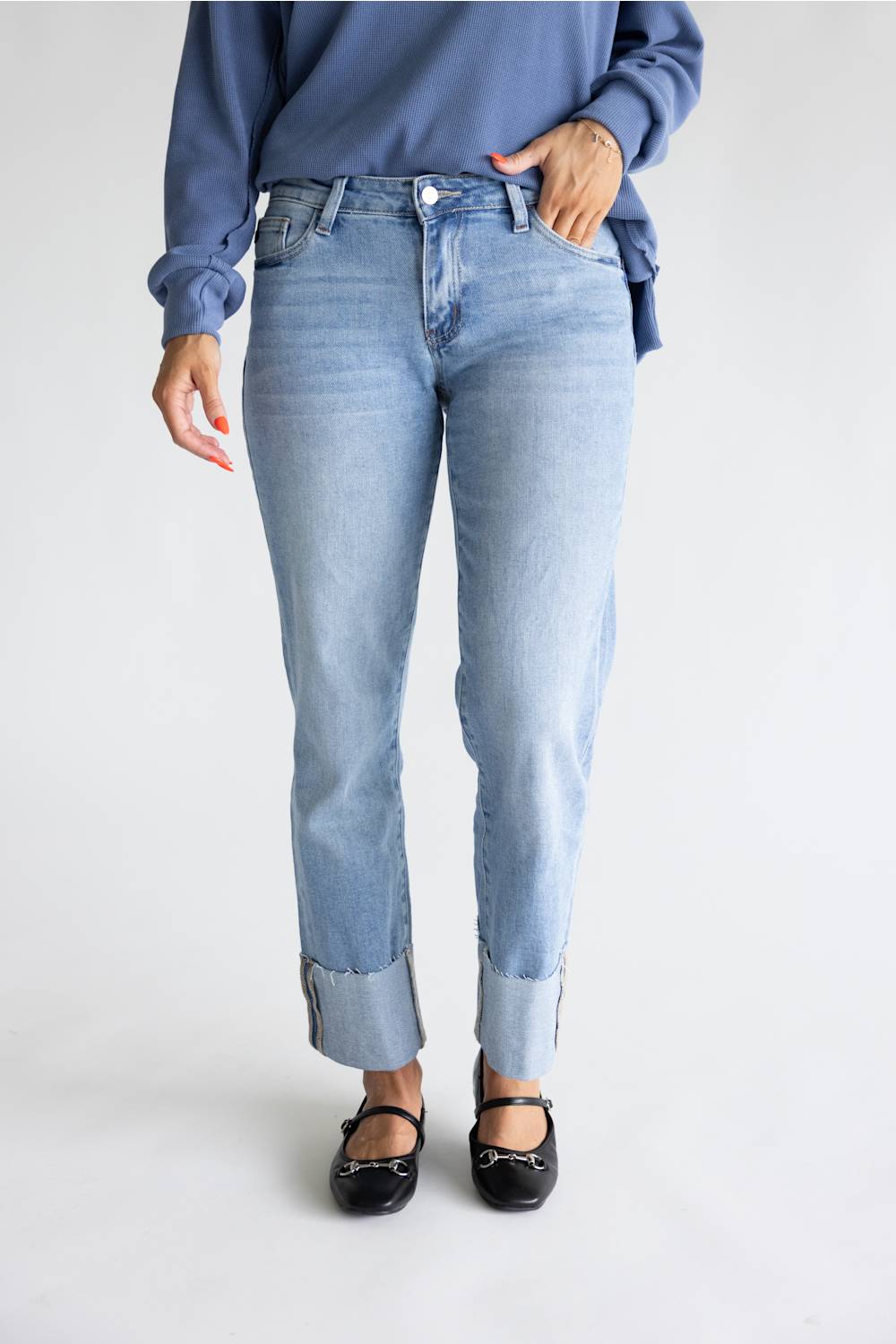 KanCan Low Rise Cuffed Straight Jeans for Women