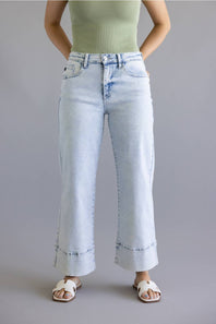 KanCan Mid Rise Crop Wide Leg Jeans for Women