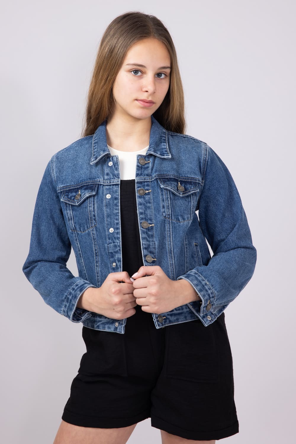 KanCan Youth Classic Denim Jacket for Girls in Dark Wash