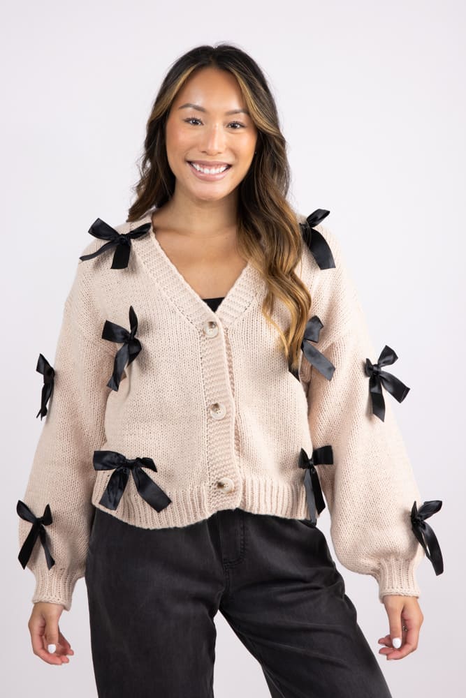 Katydid Bow Cardigan for Women in Tan