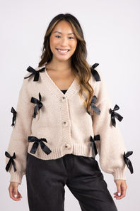 Katydid Bow Cardigan for Women in Tan