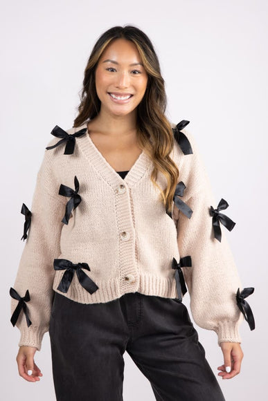 Katydid Bow Cardigan for Women in Tan