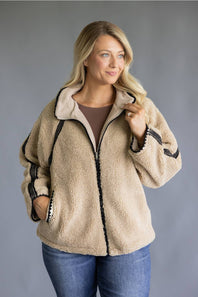 Katydid Sherpa Crochet Jacket for Women in Tan