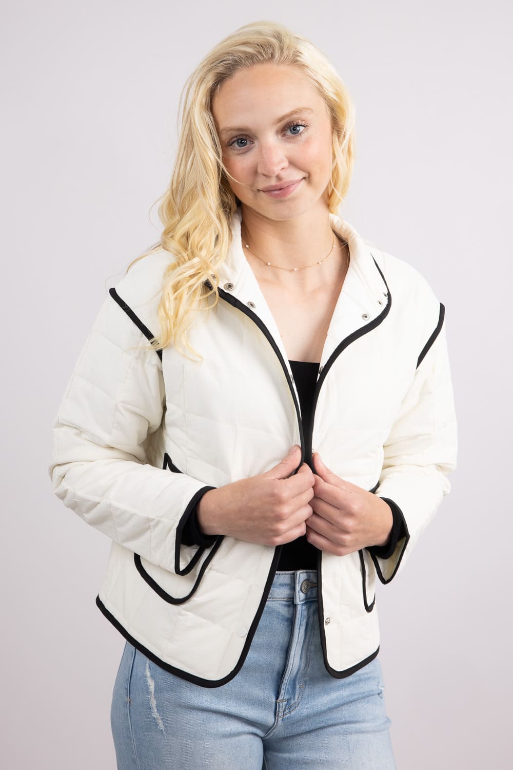 Trim Quilted Jacket for Women in White