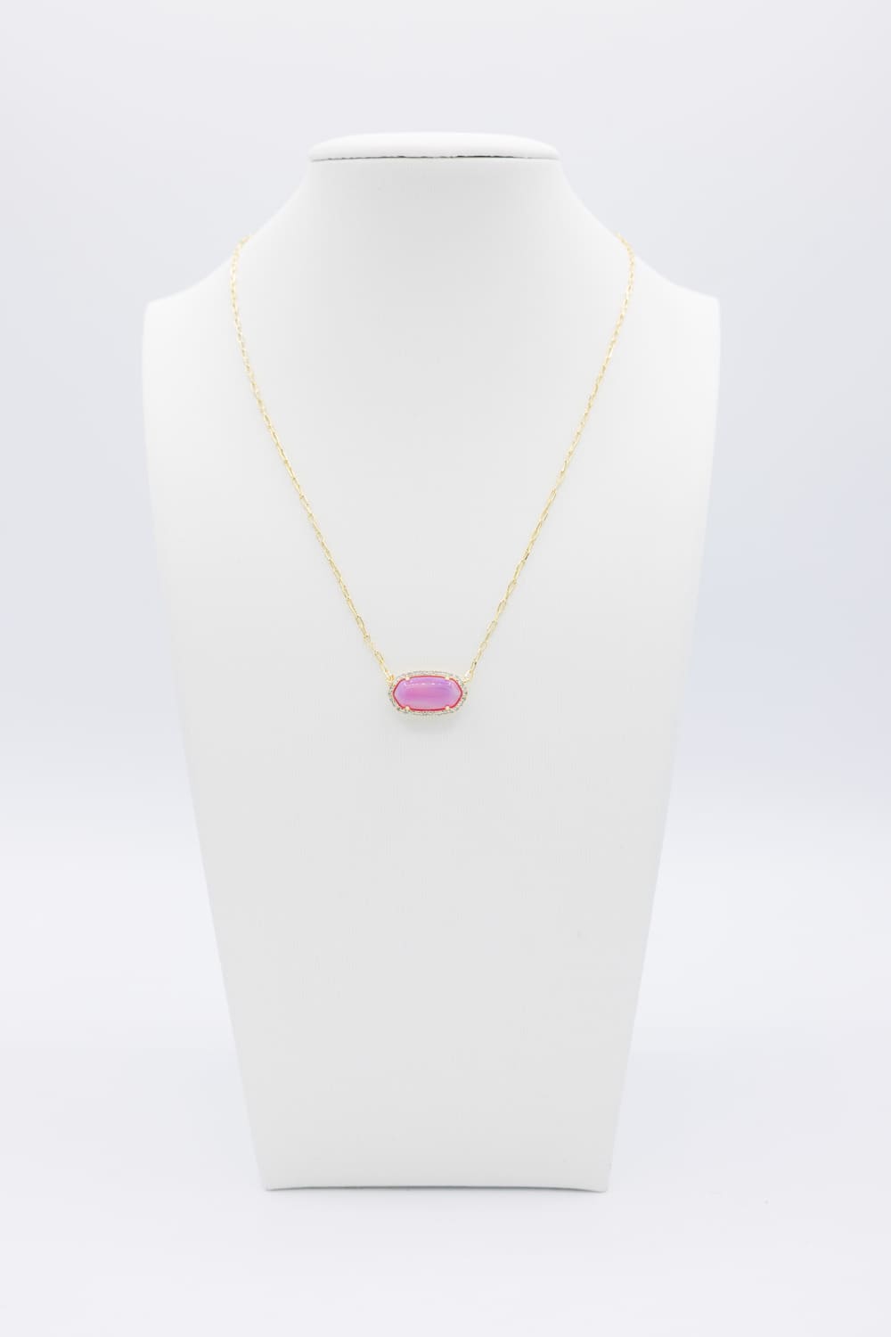 Kendra Scott Elisa Pave Frame Gold Necklace in Pink Opal Resin