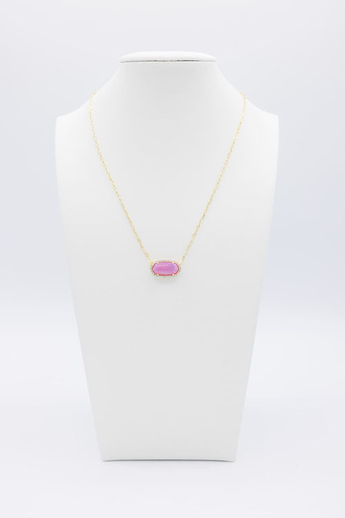 Kendra Scott Elisa Pave Frame Gold Necklace in Pink Opal Resin
