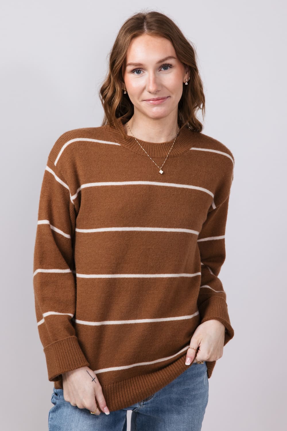 La Miel Pencil Stripe Sweater for Women in Brown | HCS3553-GUCCI