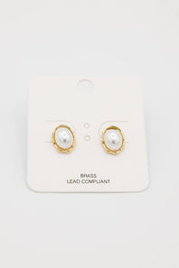 Oval Pearl Studs for Women in Gold