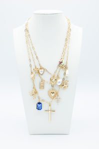 Cross Charm 3 Layer Necklace in Gold