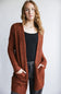 Ribbed Cardigan with Pockets for Women in Terracotta