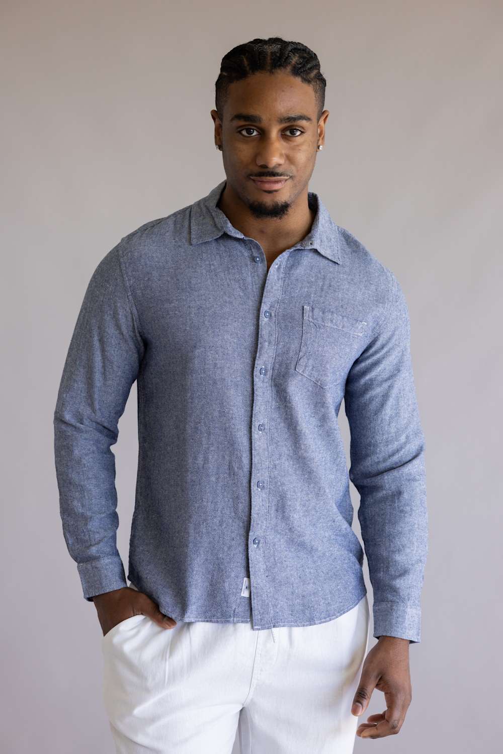 Vintage Summer Linen Button Up Shirt for Men in Navy