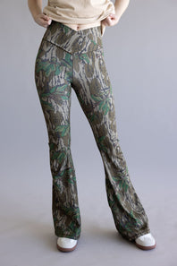 Local Girl Cross-over Waistband Flare Leggings for Women in Camo