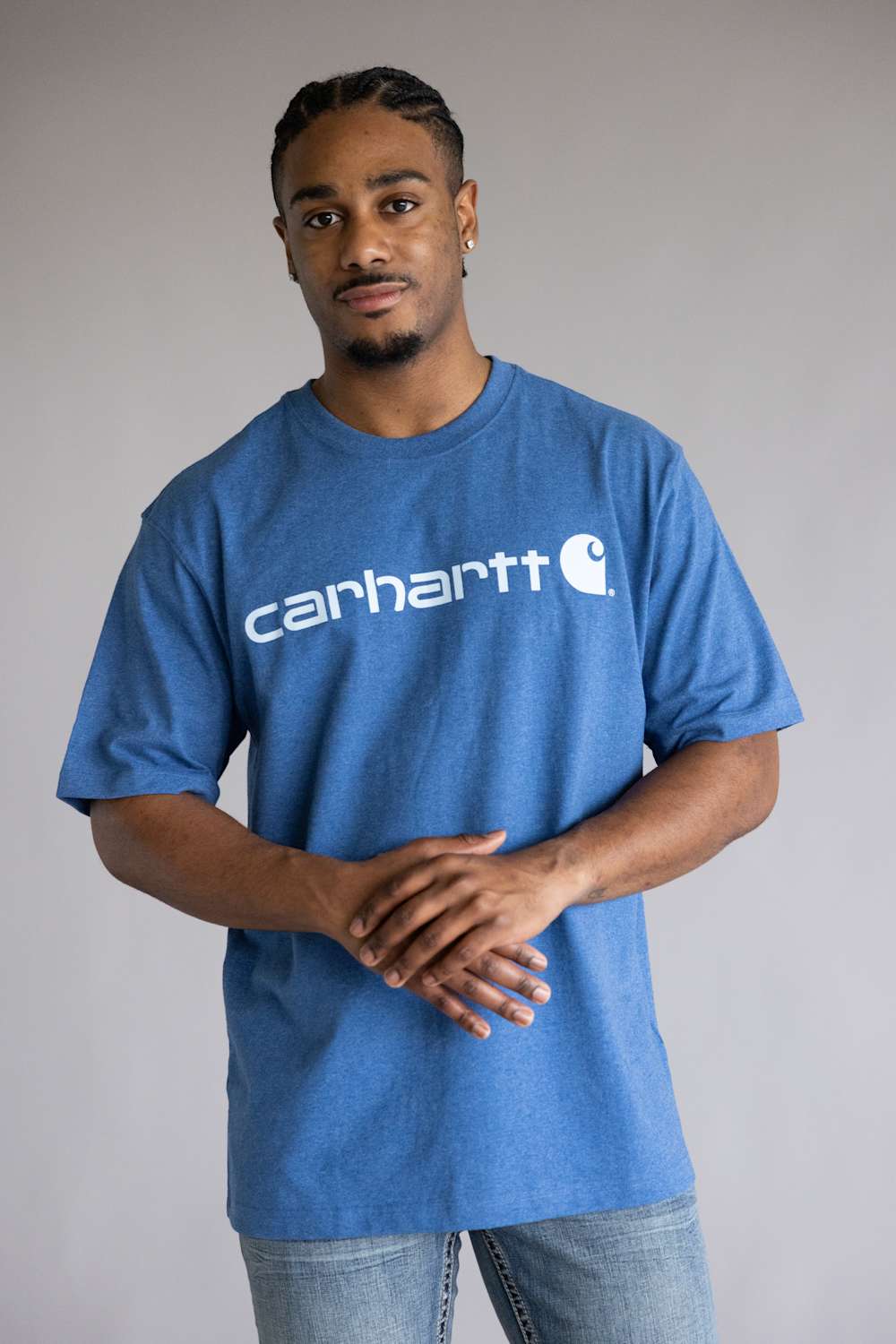 Carhartt Dearborn Loose Logo T-Shirt for Men in Dark Tranquil Blue