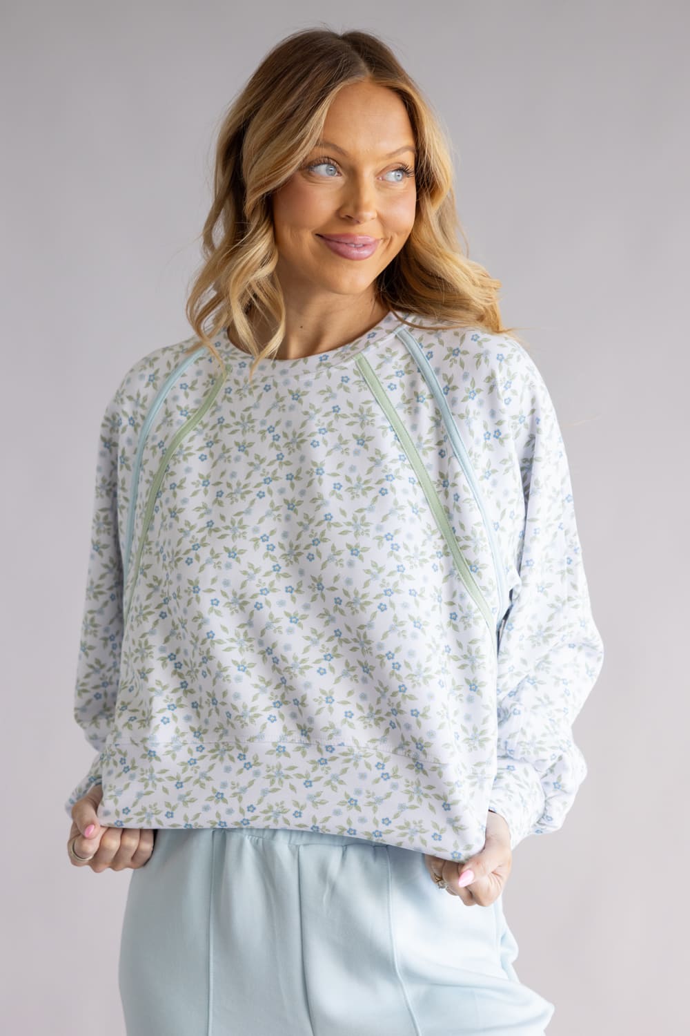 Simply Southern Lounge Pullover for Women in Blue Floral