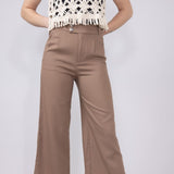 Love Tree Pleated Cropped Trousers for Women in Mocha
